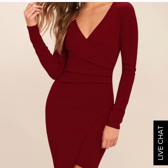Lulus Dresses & Skirts - Lulus Wine Red Asymmetrical Long Sleeve Dress
